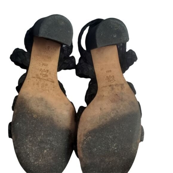 ANTONIO MELANI Block Heel Sandals SZ 8 Leather Round Open Toe Strapy‎ Braided 4" - Picture 3 of 12